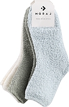 Духи, Парфюмерия, косметика Женские пушистые носки, 3 пары, белые + зеленые + светло-голубые - Moraj Mix Color