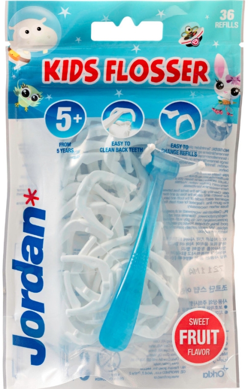 Набор - Jordan Kids Flosser (floss/1szt + refils/36szt) — фото N1