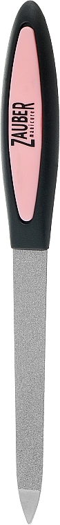 Пилка для ногтей металлическая с резиновой ручкой, 13.5 см, черно-розовая - Zauber — фото N1