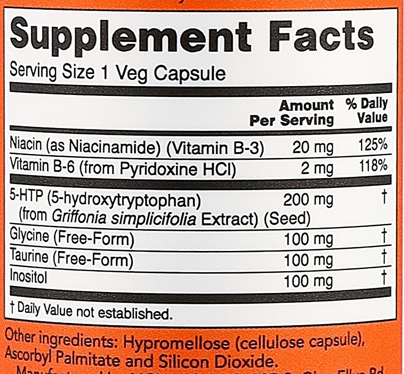 Амінокислота "5-HTP" 200 мг, капсули - Now Foods Double Strenght 5-HTP — фото N3