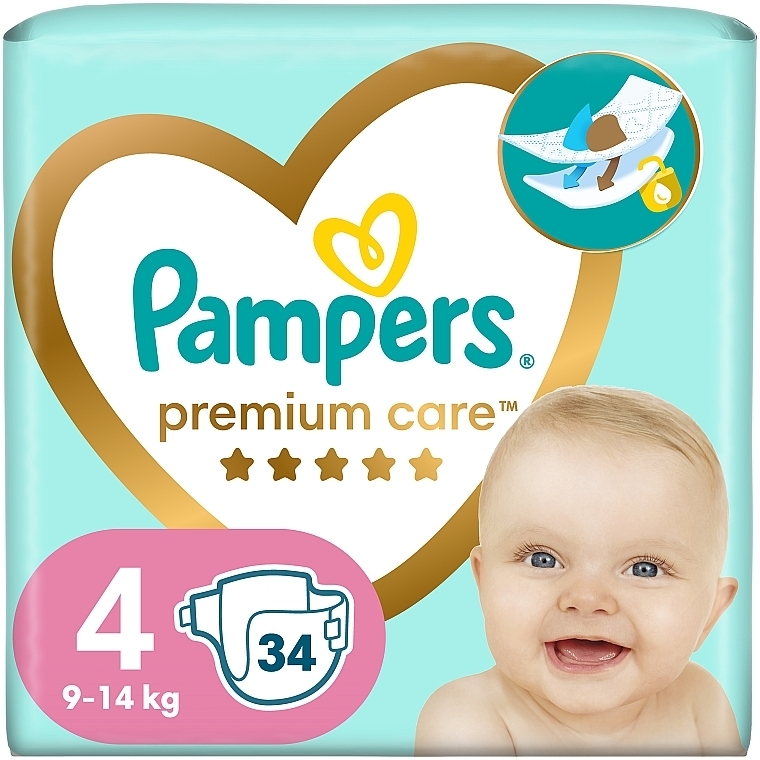 Підгузки Pampers Premium Care Розмір 4 (Maxi) 9-14 кг, 34 шт. - Pampers — фото N1