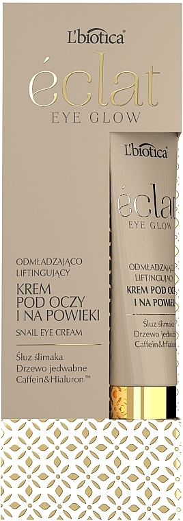 Омолаживающий крем для глаз и век, со слизью улитки - L'biotica Eclat Eye Glow Lifting Eye Cream — фото N1