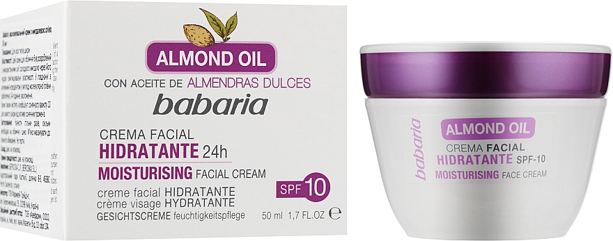 Зволожувальний крем з мигдальною олією - Babaria Almond Oil Moisturising Facial Cream Spf 10 — фото N2