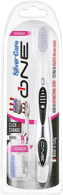 Зубна щітка "One" для чутливих зубів, чорна, зі змінною голівкою - Silver Care — фото N1