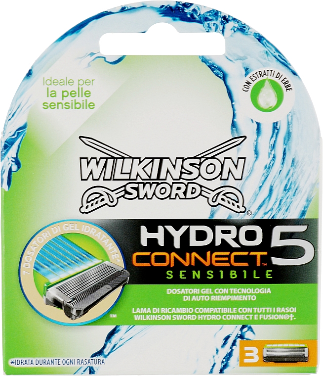 Сменные кассеты для бритья, 3 шт - Wilkinson Sword Hydro 5 Connect Sensitive — фото N1