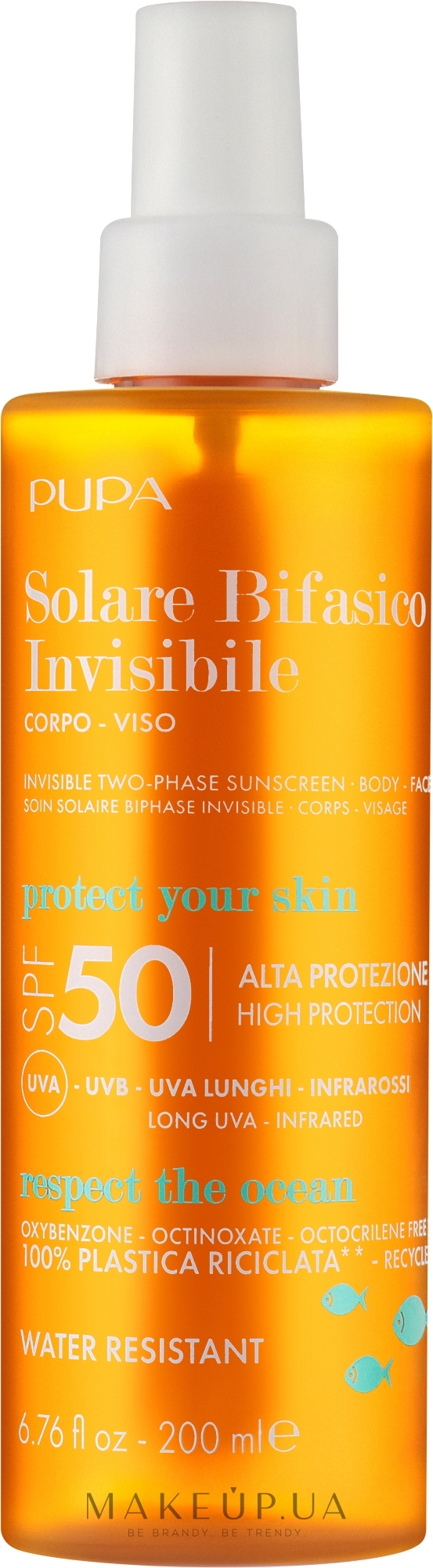 Двофазний сонцезахисний крем SPF 50 для обличчя та тіла - Pupa Two-Phase Sunscreen SPF 50 Body&Face — фото 200ml
