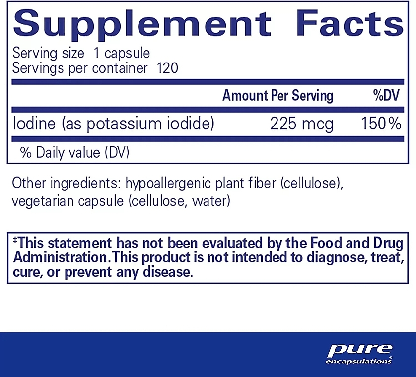 Диетическая добавка "Йод (йодид калия)", капсулы - Pure Encapsulations Iodine (Potassium iodide) — фото N2