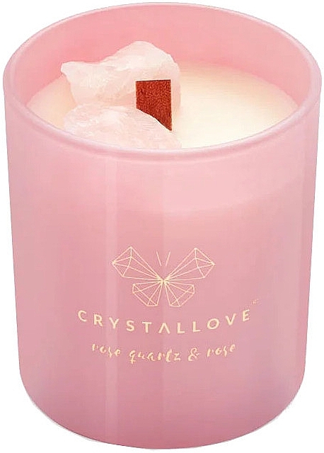 Соєва свічка з рожевим кварцом і трояндою - Crystallove Soy Candle With Rose Quartz And Rose — фото N1