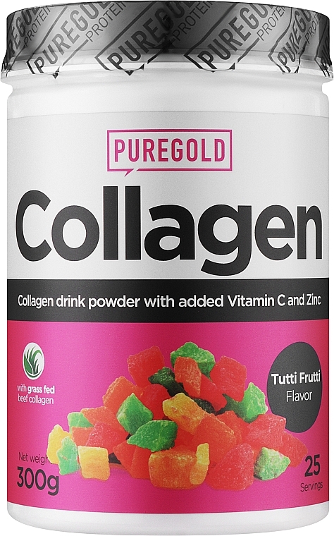 Колаген з вітаміном С і цинком, тутті-фрутті - PureGold Beef Collagen Tutti Frutti — фото N1