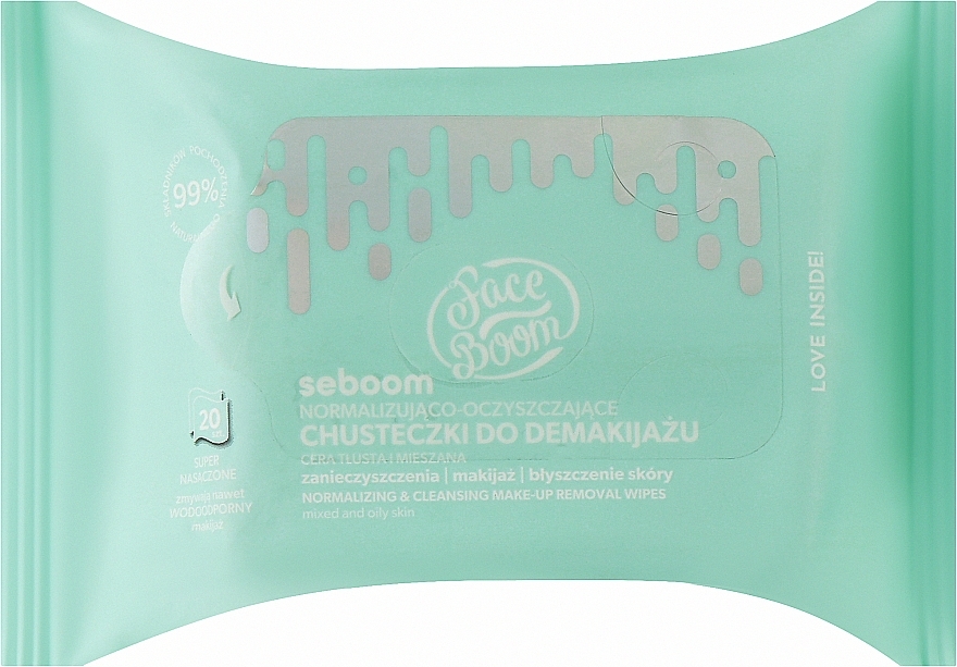 Серветки для очищення жирної, комбінованої й проблемної шкіри - Bielenda Face Boom Seboom Normalizing-Cleansing Wipes
