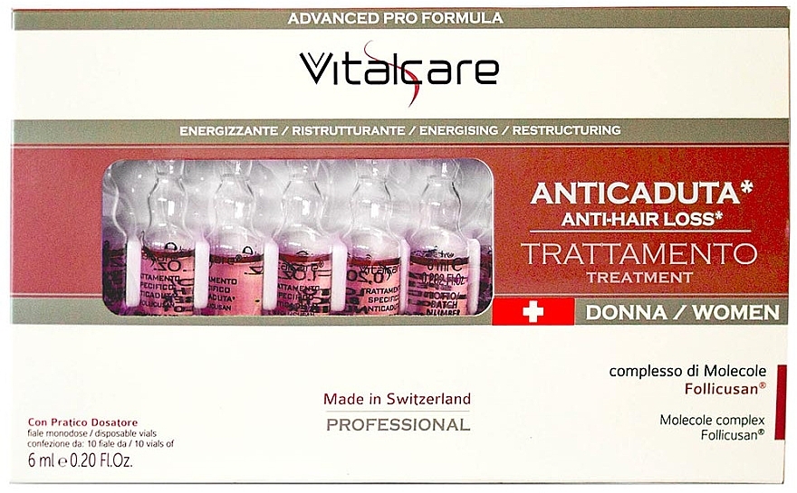 Ампулы против выпадения волос для женщин - Vitalcare Professional Made In Swiss Women’s Anti-Hair Loss Ampoules — фото N1