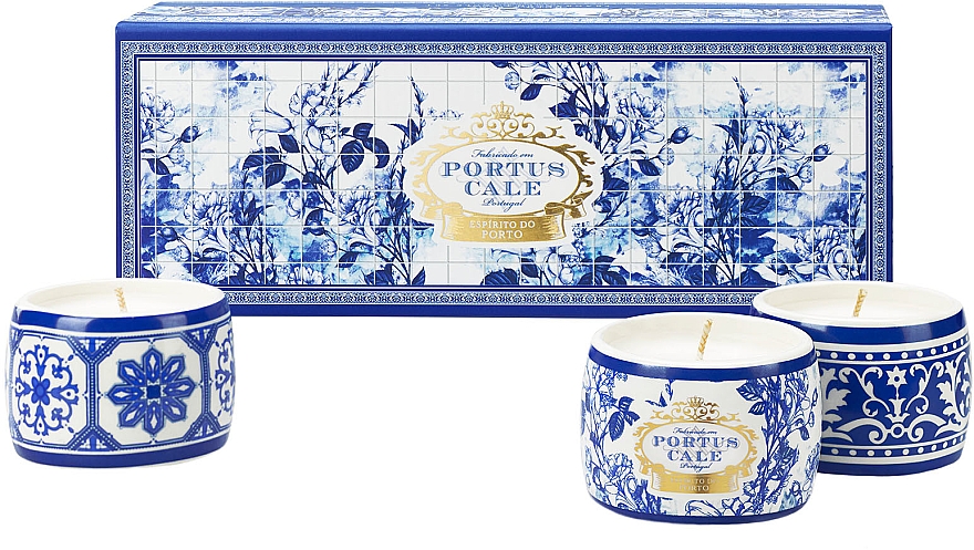 Набор - Portus Cale Gold & Blue Fragranced Candle Set (candle/3x70g) — фото N1