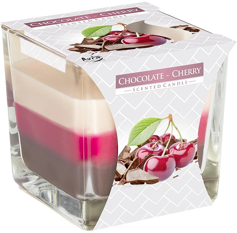 Ароматическая трехслойная свеча в стакане "Шоколад-вишня" - Bispol Scented Candle Chocolate & Cherry — фото N1