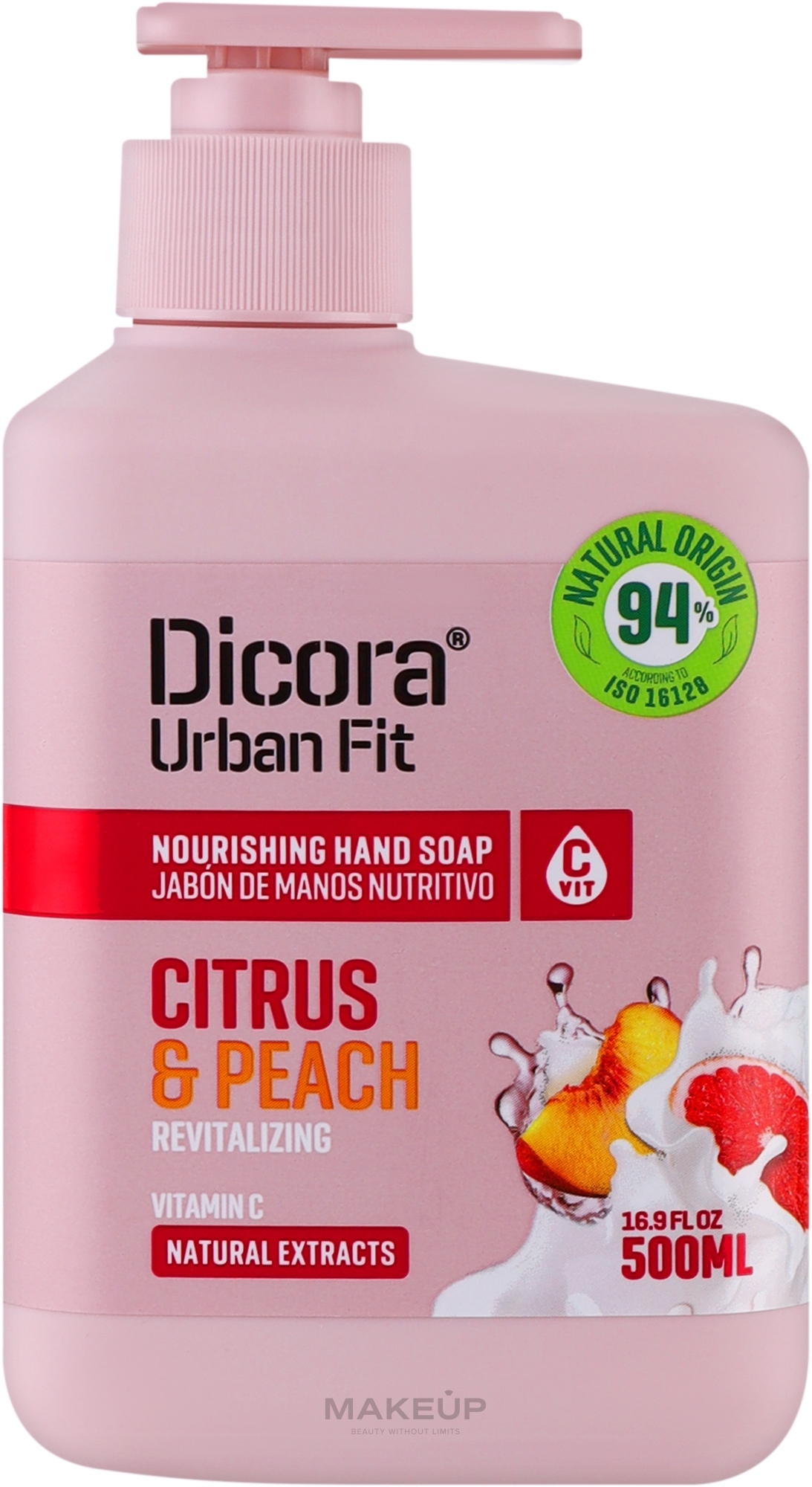 Жидкое мыло для рук с витамином С и ароматом цитруса и персика - Dicora Urban Fit Nourishing Hand Soap Vit C Citrus & Peach — фото 500ml
