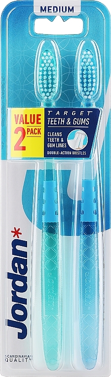 Зубная щетка средней жесткости, голубая с чешуйками + бирюзовая с чешуйками - Jordan Target Teeth Toothbrush — фото N1