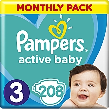 Детские одноразовые подгузники Active Baby-Dry Размер 3 (Midi) 5-9 кг, 208 шт. - Pampers — фото N1