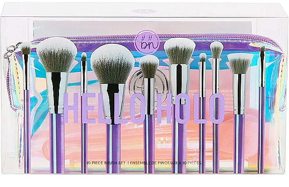 Набір пензлів для макіяжу, 10 шт. + косметичка - BH Cosmetics Hello Holo Set of 10 Brushes + Bag — фото N1