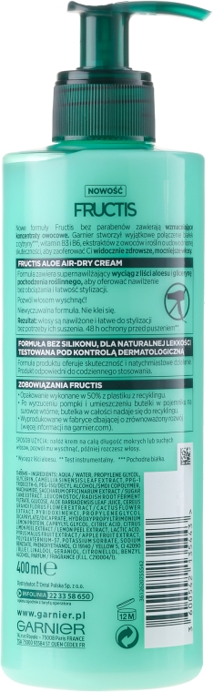 Крем для волос - Garnier Fructis Aloe Air-Dry Cream — фото N2