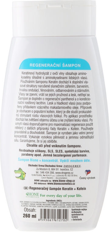 Чоловічий шампунь для волосся - Bione Cosmetics Keratin + Caffeine Regenerative Shampoo For Men — фото N2