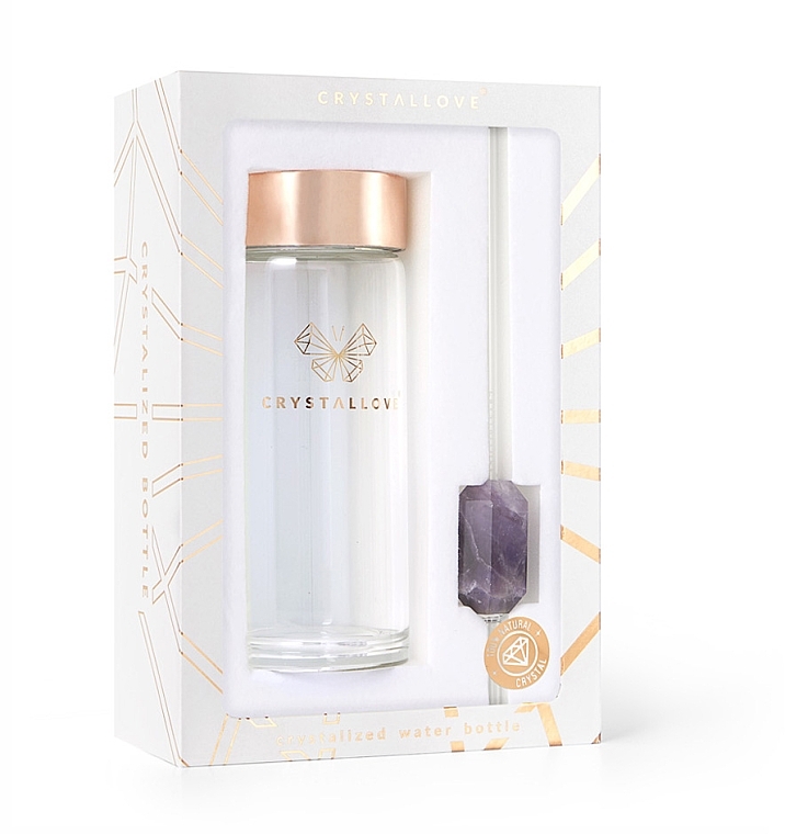 Скляна пляшка для води з аметистом і трубочкою, 400 мл - Crystallove Glass Water Bottle with Amethyst and Straw — фото N9