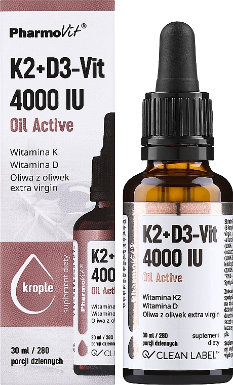 Олійний вітамін K2 + D3  - Pharmovit Clean Label K2 + D3-Vit 4000 IU Oil Active — фото N2
