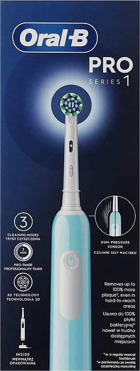 Электрическая зубная щетка, голубая - Oral-B Pro 1 3D Cleaning Caribbean Blue — фото N10