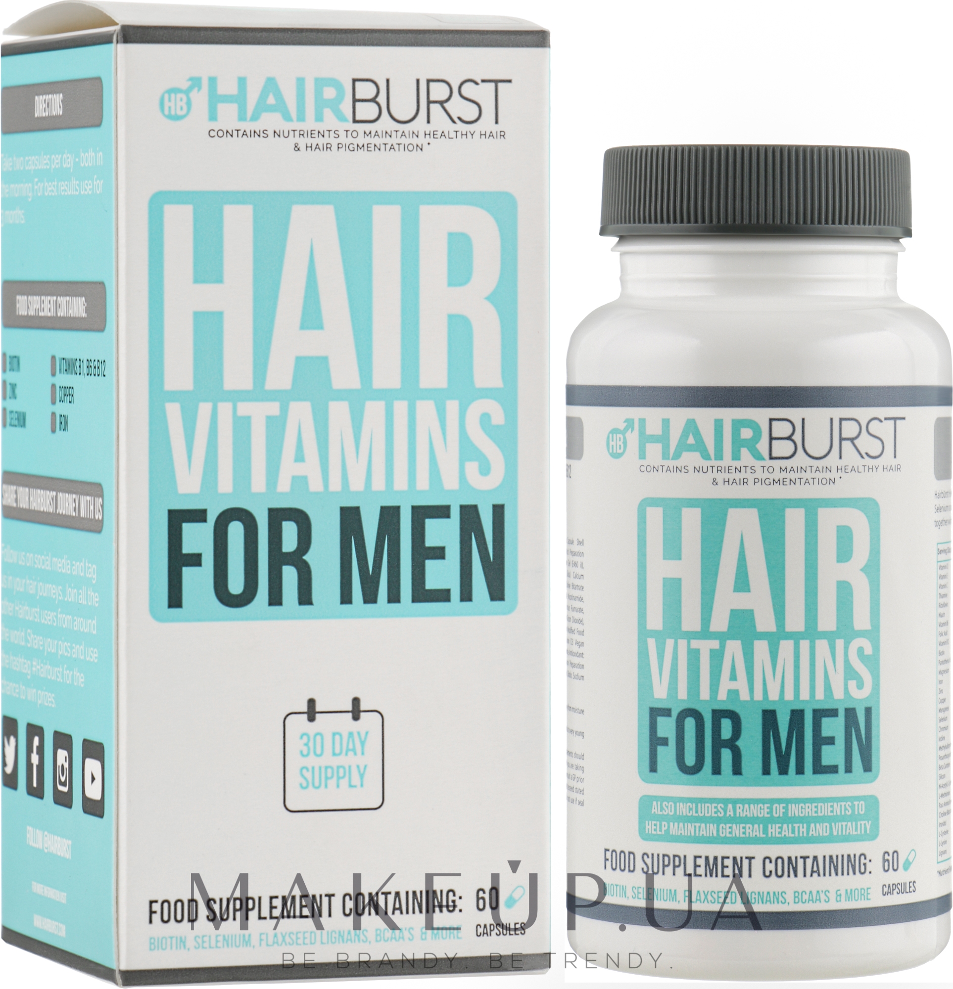 Витамины для роста и укрепления волос для мужчин - Hairburst For Men Hair Vitamins — фото 60шт