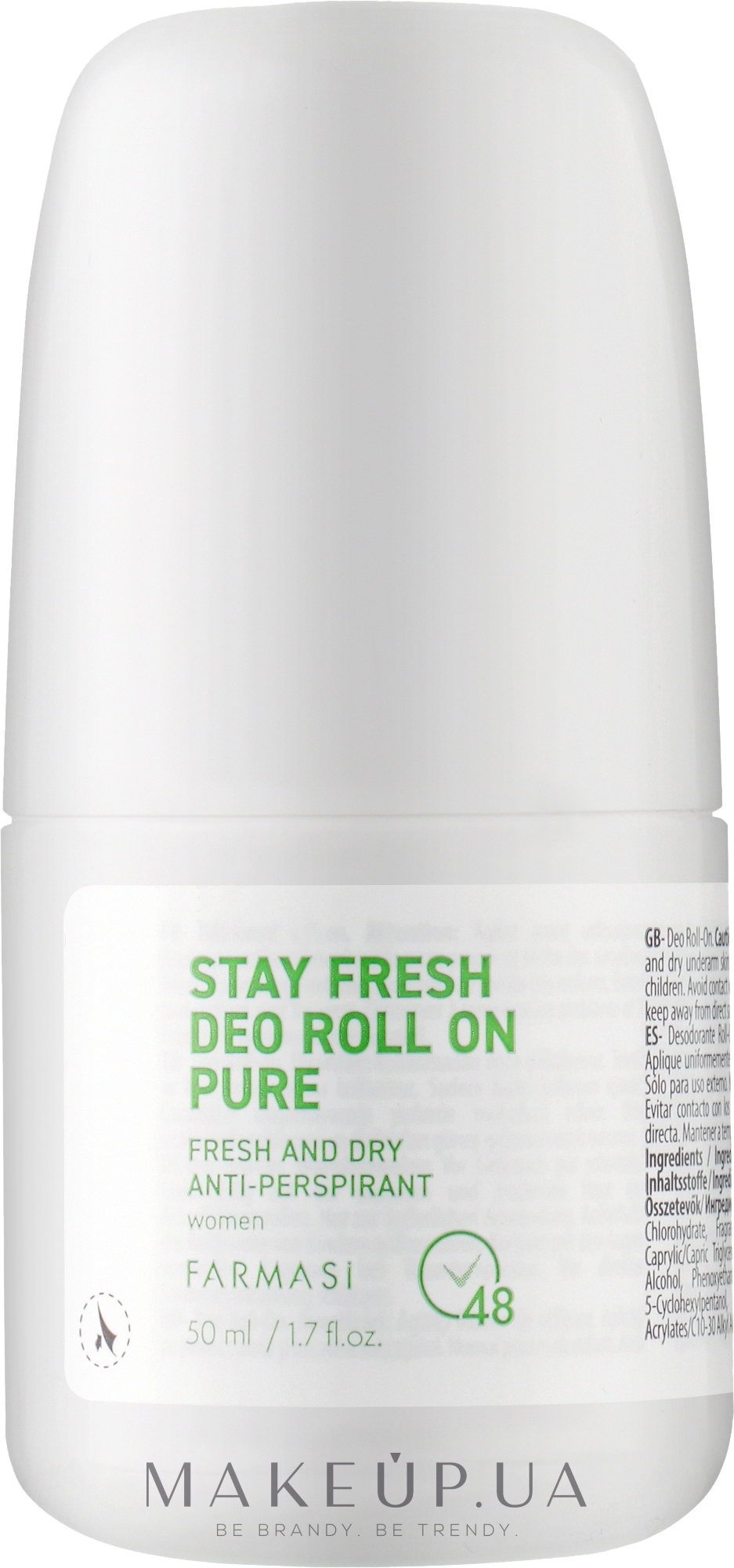 Роликовий дезодорант-антиперспірант для жінок - Farmasi Stay Fresh Deo Roll-on Pure — фото 50ml