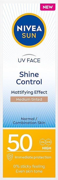 Крем для обличчя з ефектом матування SPF50 - NIVEA Sun UV Face Shine Control Mattifying Effect Medium Tinted Cream SPF50 — фото N1