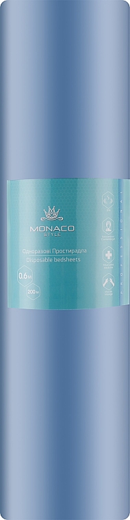 Простыни одноразовые, 0,6м х 200м, рулон, голубой - Monaco Style — фото N1
