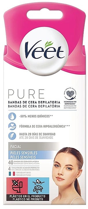 Восковые полоски для бикини - Veet Facial Hair Removal Wax Strips Pure Sensitive Skin — фото N1