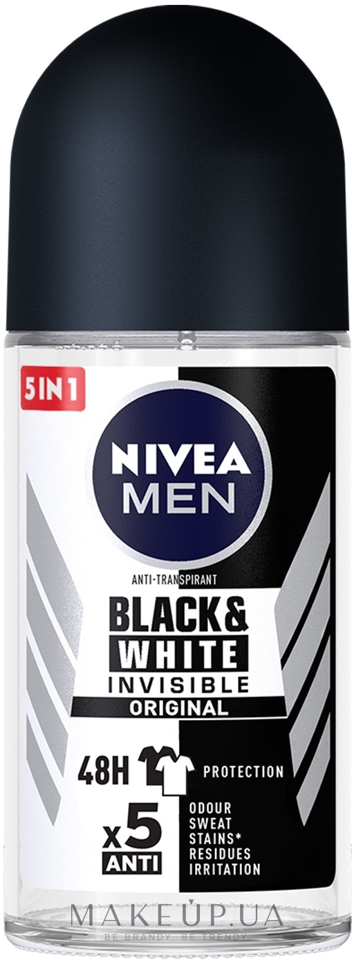Антиперспірант "Чорне та Біле невидимий: класичний", кульковий - NIVEA MEN Black & White Invisible Original Anti-Transpirant — фото 50ml