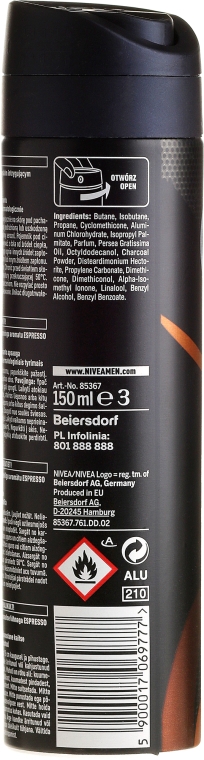Дезодорант-спрей для мужчин - NIVEA MEN Deep Black Carbon Espresso Anti-Perspirant — фото N2