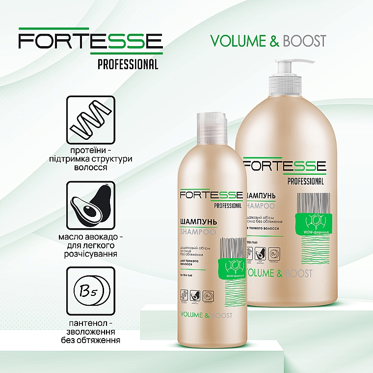Шампунь для об'єму волосся - Fortesse Professional Volume & Boost Shampoo For Thin Hair — фото N3