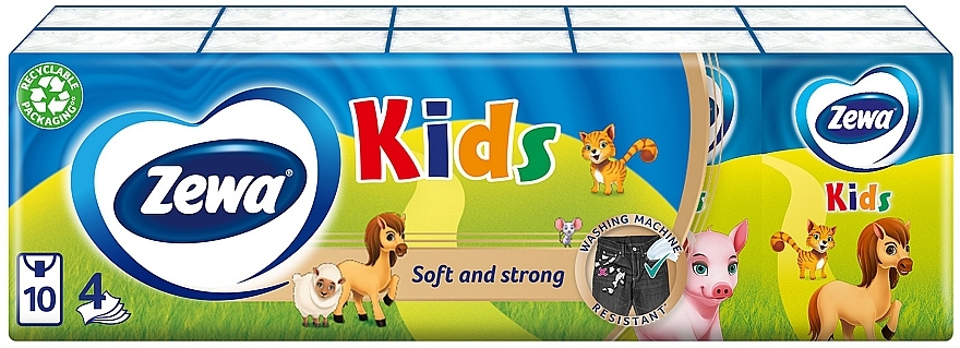 Платочки бумажные трехслойные "Kids", 10x9шт - Zewa