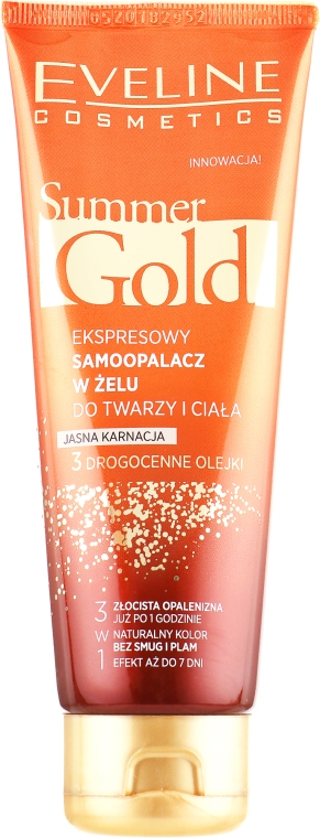 Гель-автозасмага для обличчя й тіла, світлий - Eveline Cosmetics Summer Gold 3in1 Gel Light