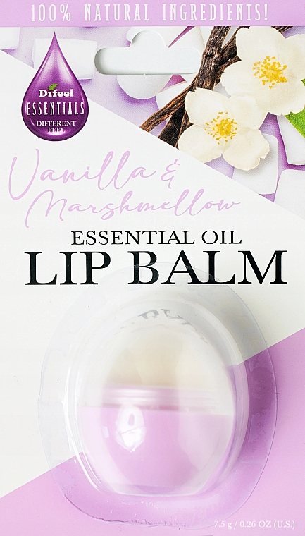 Бальзам для губ "Ваніль і маршмеллоу" - Difeel Essentials Natural Vanilla & Marshmallow Lip Balm — фото N1