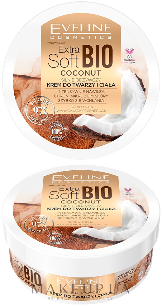Живильний крем для обличчя й тіла - Eveline Extra Soft Bio Coconut Cream — фото 200ml