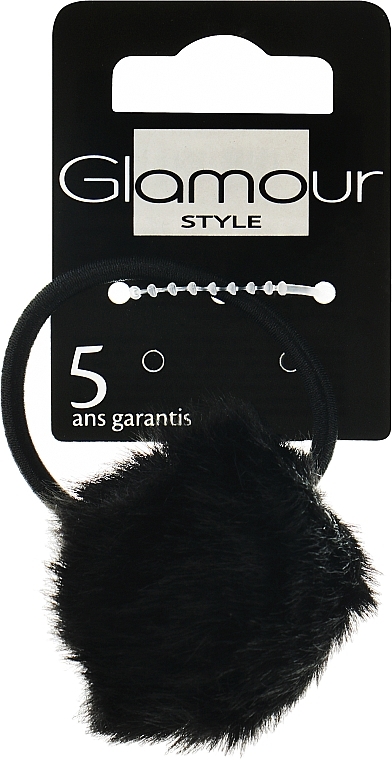 Резинка для волос с меховым украшением 415601, черная - Glamour — фото N1