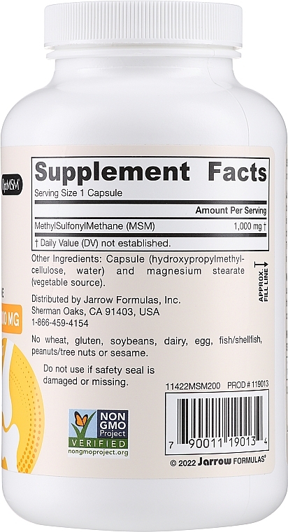 Харчові добавки - Jarrow Formulas MSM (Methyl-Sulfonyl-Methane) 1000 mg — фото N2
