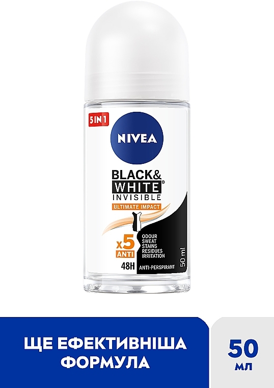 Дезодорант шариковый антиперспирант "Невидимый для черного и белого" - NIVEA Black & White Extra Deodorant Roll-on — фото N2
