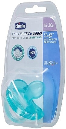 Пустышка силиконовая, 16-36 мес, голубая - Chicco Physio Soft  — фото N2