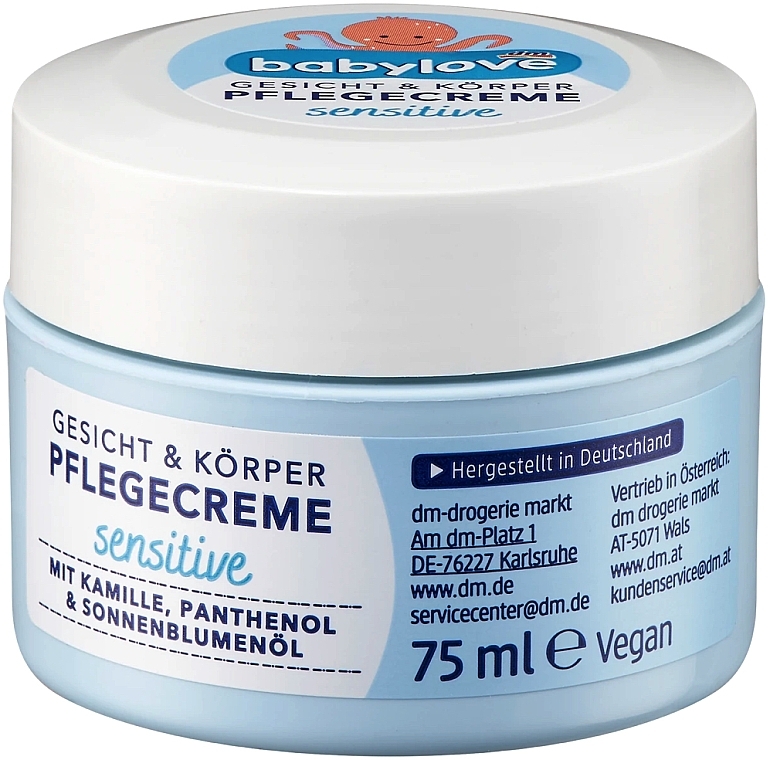 Детский крем для чувствительной кожи лица и тела - Babylove Pflegecreme Sensitive — фото N1