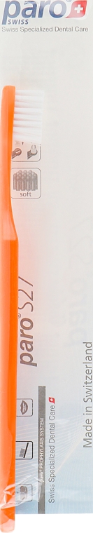 Дитяча зубна щітка, з монопучковою насадкою, м'яка, помаранчева - Paro Swiss S27 (поліетиленова упаковка)