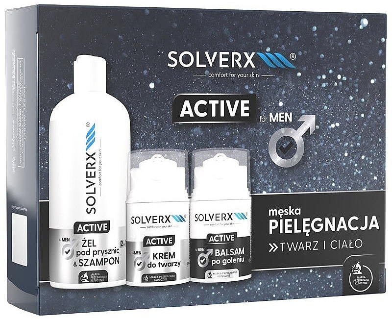 Набір - Solverx Men Active (ash/balm/50ml + f/cr/50ml + sh/gel/400ml) — фото N1