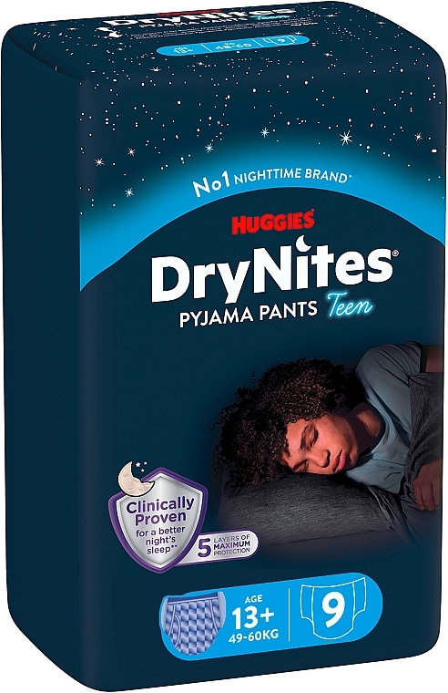 Трусики-подгузники "Dry Nights" для мальчиков, 13+ (49-60 кг, 9 шт) - Huggies — фото N1