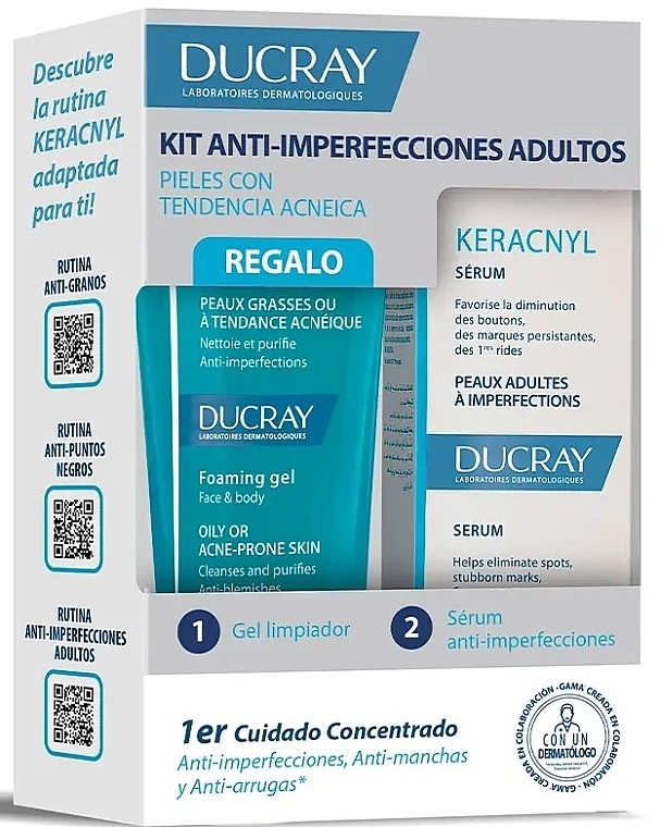 Набір - Ducray Keracnyl Anti-Imperfections Adults Set (foam/gel/40ml + ser/30ml) — фото N1