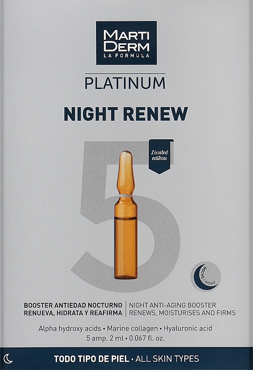 Ночные ампулы для лица против фотостарения - MartiDerm Platinum Night Renew Ampollas 