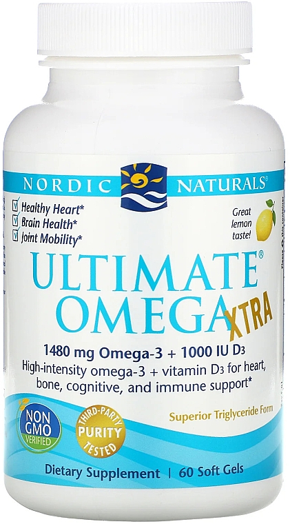 Пищевая добавка со вкусом лимона "Омега + D3" 1480 мг - Nordic Naturals Ultimate Omega Xtra — фото N1