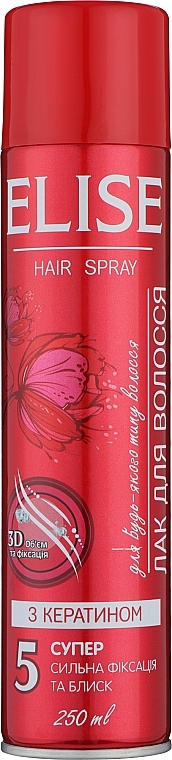 Лак для волос с кератином, суперсильная фиксация - Elise Hair Spray — фото N1